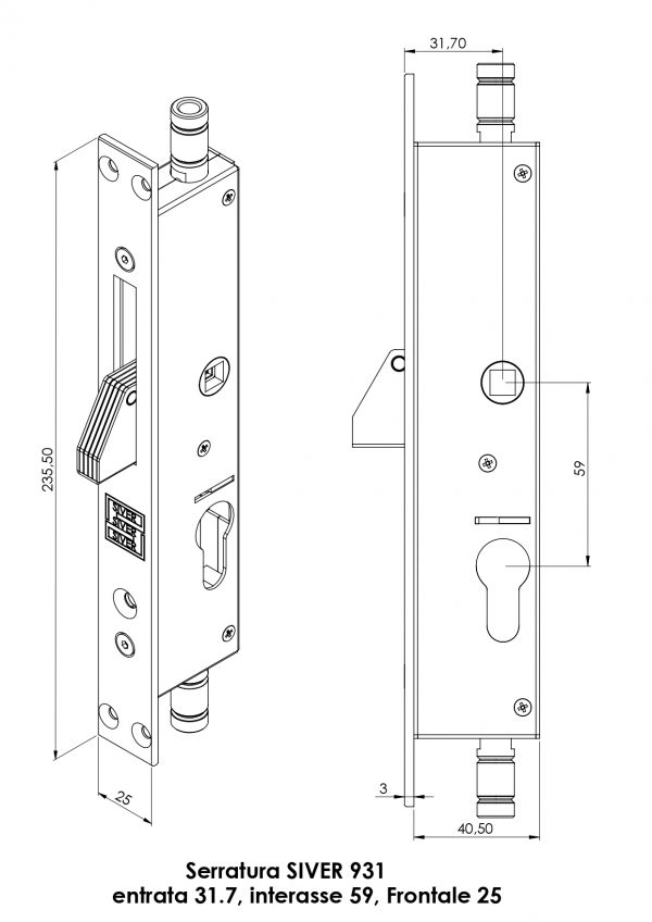 serratura entrata persiana inferriata serramenti acciaio, montante verticale siver cisa roma lariano made in italy